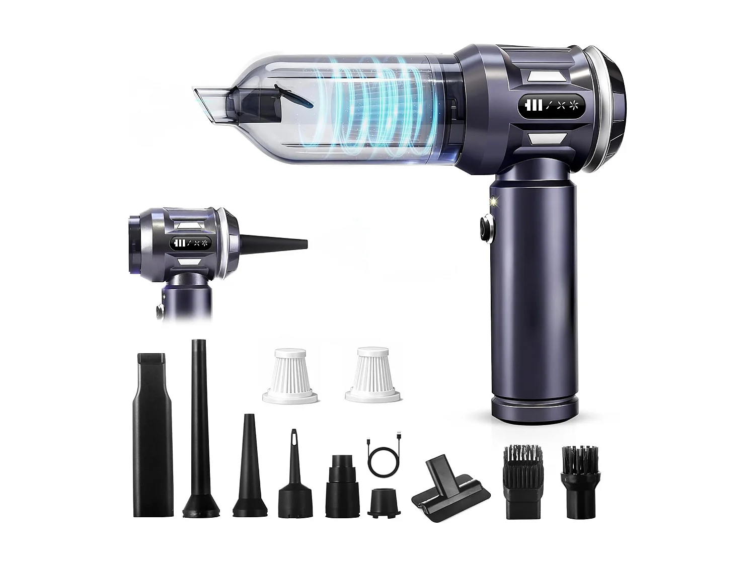 Nettlife Aspirateur à Main Sans Fil 17000Pa - Mini Aspirateur Voiture Puissant 4 en 1 - Moteur Brushless 3 Vitesses - Maison & Animaux, Gris