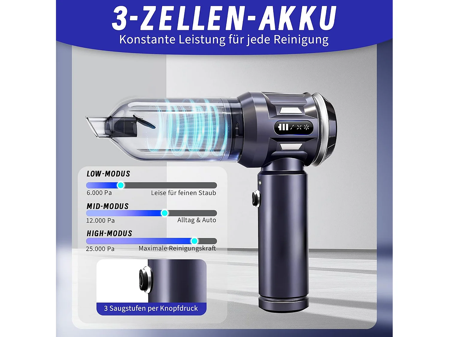 Nettlife Aspirateur à Main Sans Fil 17000Pa - Mini Aspirateur Voiture Puissant 4 en 1 - Moteur Brushless 3 Vitesses - Maison & Animaux, Gris