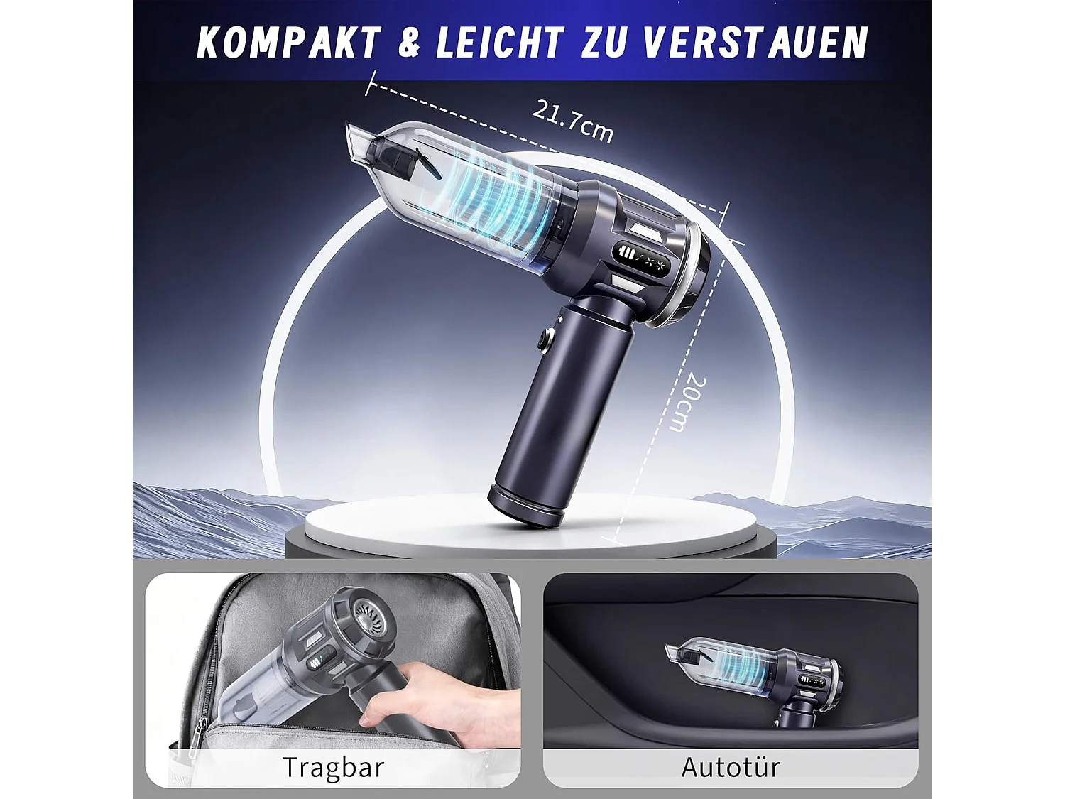 Nettlife Aspirateur à Main Sans Fil 17000Pa - Mini Aspirateur Voiture Puissant 4 en 1 - Moteur Brushless 3 Vitesses - Maison & Animaux, Gris