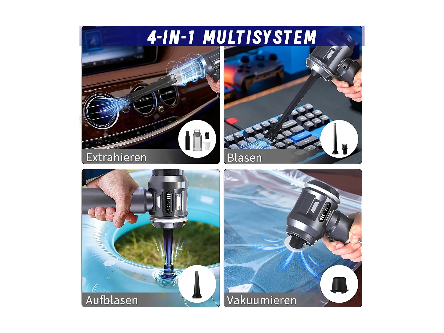 Nettlife Aspirateur à Main Sans Fil 17000Pa - Mini Aspirateur Voiture Puissant 4 en 1 - Moteur Brushless 3 Vitesses - Maison & Animaux, Gris