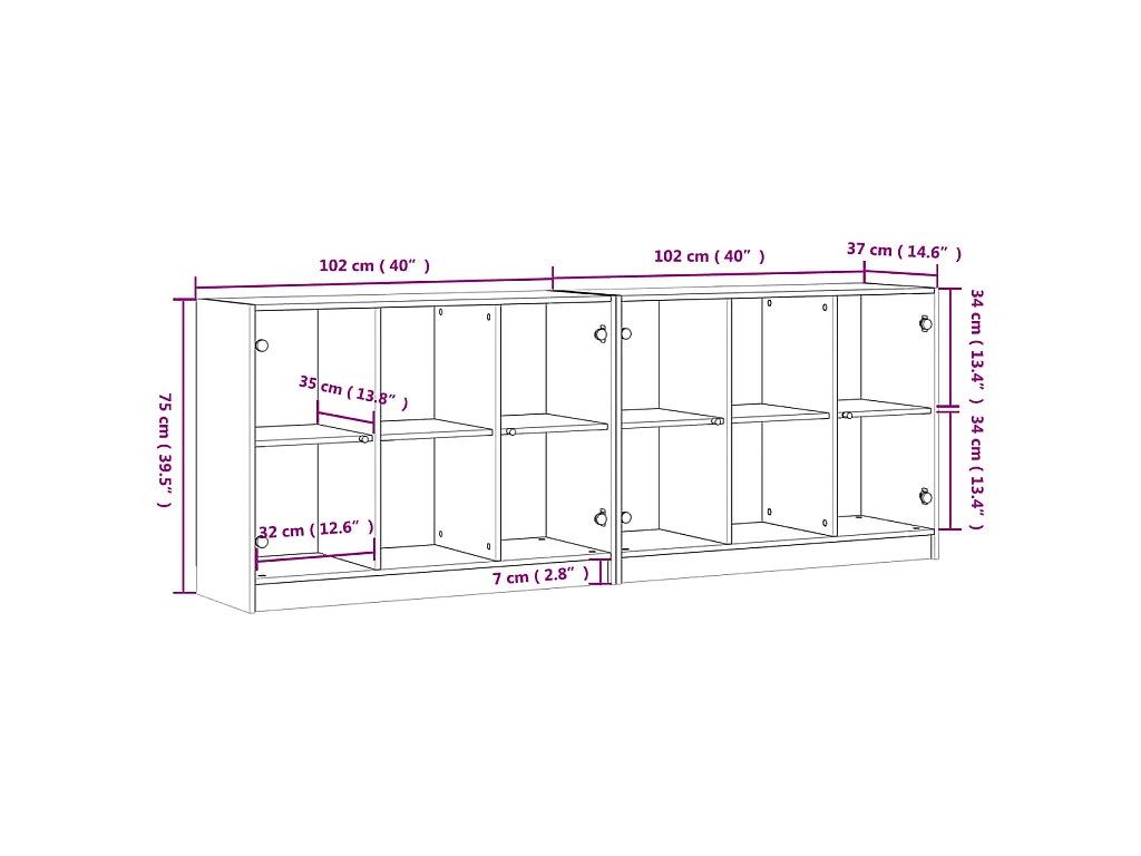 Bücherschrank mit Türen Sonoma-Eiche 204x37x75 cm Holzwerkstoff