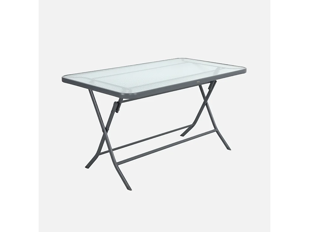 Set de jardín plegable de acero antracita Ancona con mesa de vidrio templado y 4 sillas cómodas de textilene