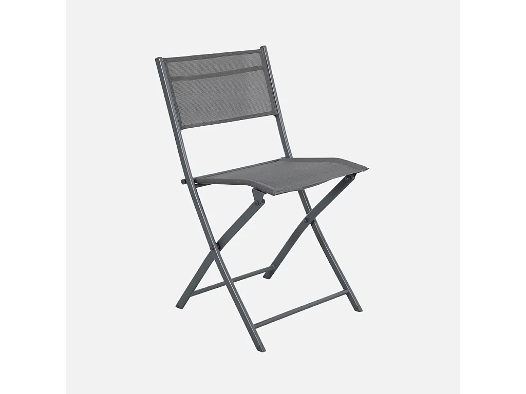 Set de jardín plegable de acero antracita Ancona con mesa de vidrio templado y 4 sillas cómodas de textilene