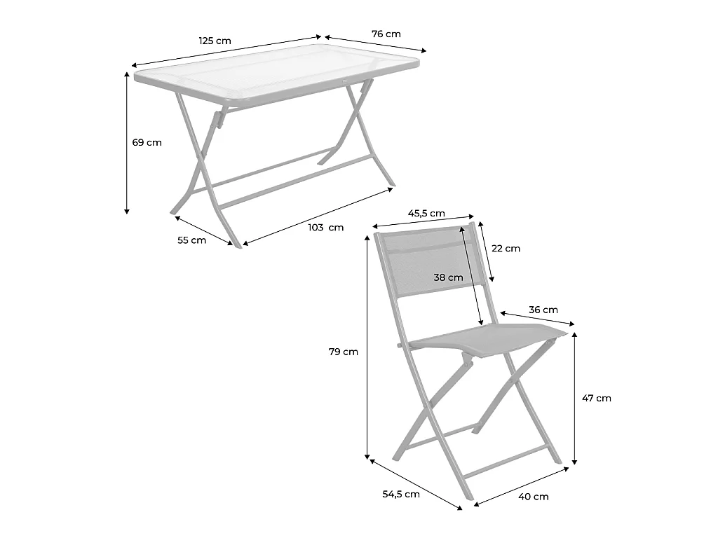 Table de jardin pliante acier + 4 assises textilène anthracite - Ancona