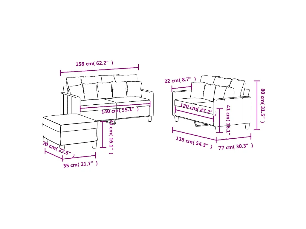 Ensemble de canapés 3 pcs avec coussins Gris clair Tissu