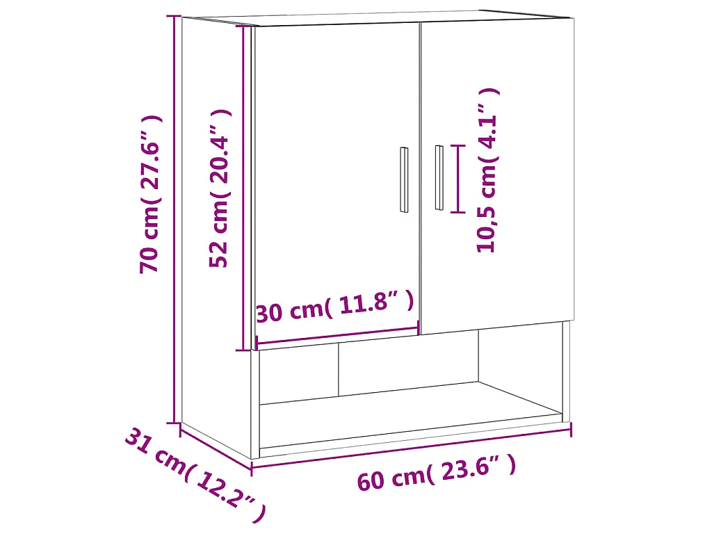 Armoire murale sonoma gris 60x31x70 cm bois d'ingénierie