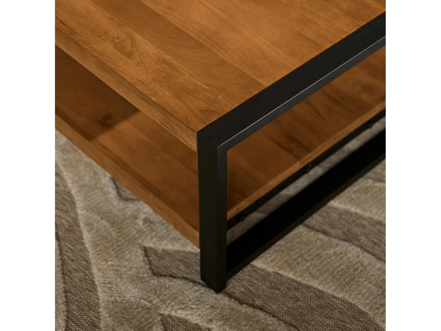 Table basse carrée bois métal MILORA