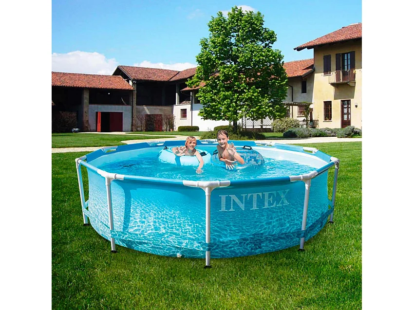 Ronde buisframezwembad Intex Metal Frame Ocean 3,05 m, liner met drievoudige dikte, cartridgefilter 1 m³/u