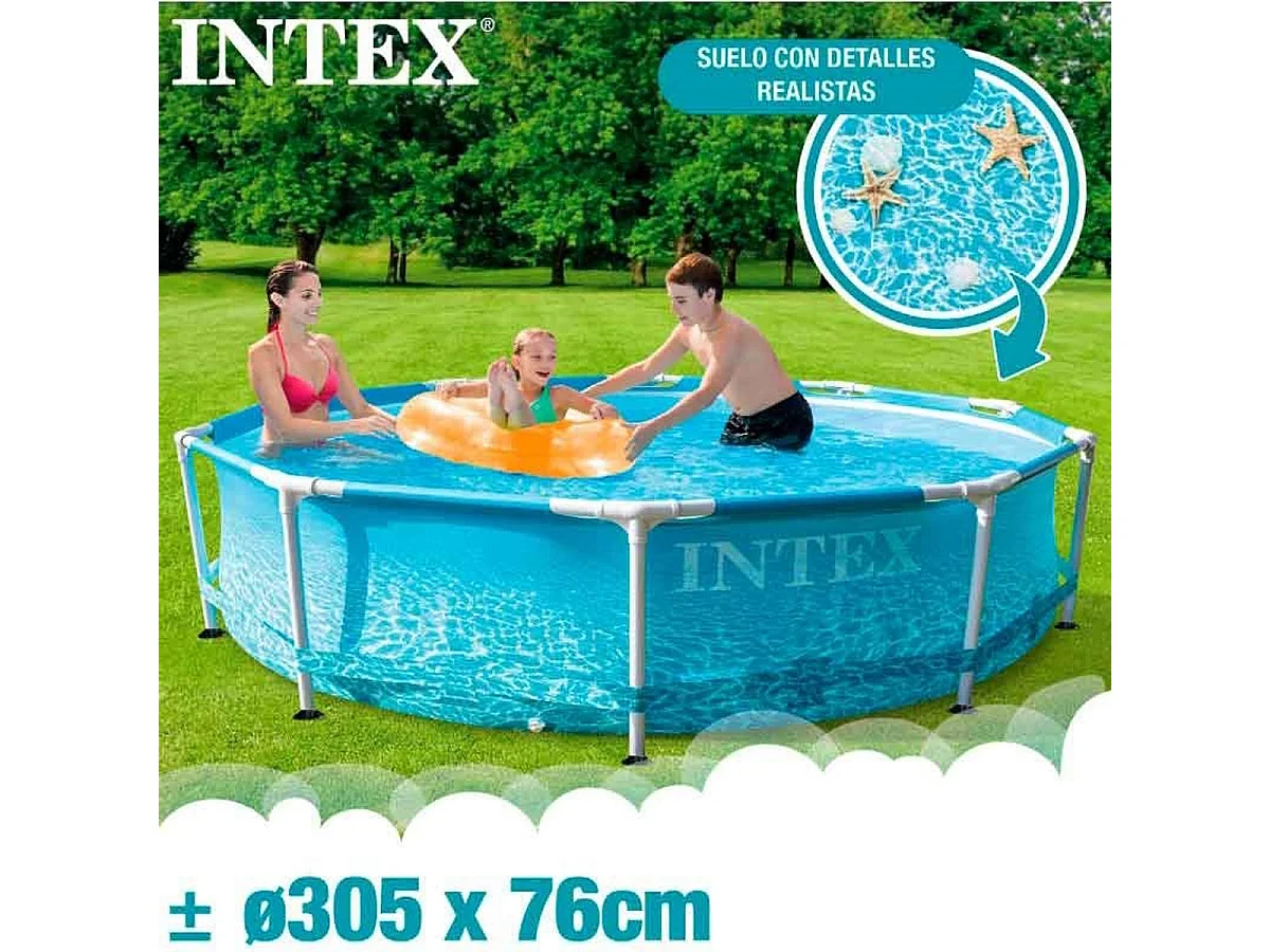 Ronde buisframezwembad Intex Metal Frame Ocean 3,05 m, liner met drievoudige dikte, cartridgefilter 1 m³/u