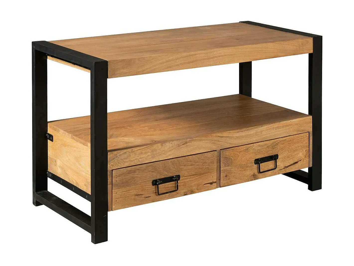 Petit meuble TV bois métal 2 tiroirs 120 cm MILORA