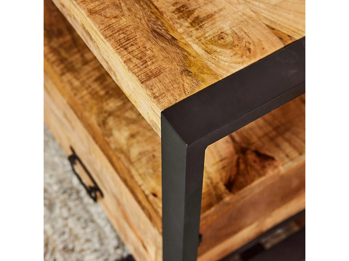 Petit meuble TV bois métal 2 tiroirs 120 cm MILORA