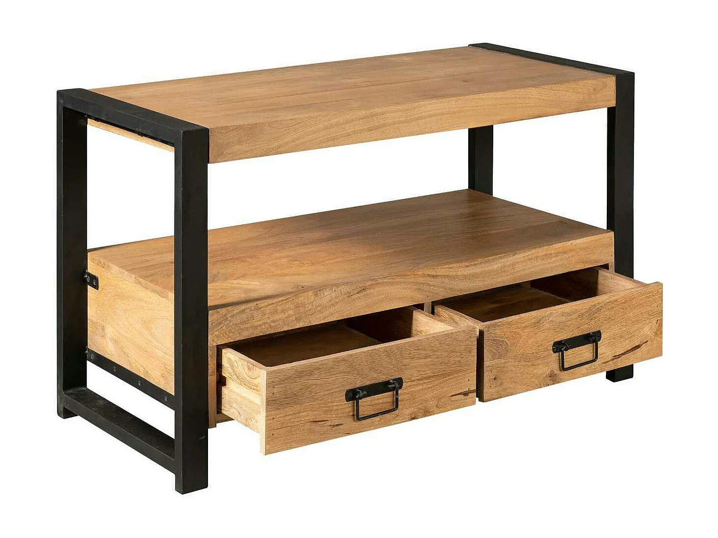 Petit meuble TV bois métal 2 tiroirs 120 cm MILORA