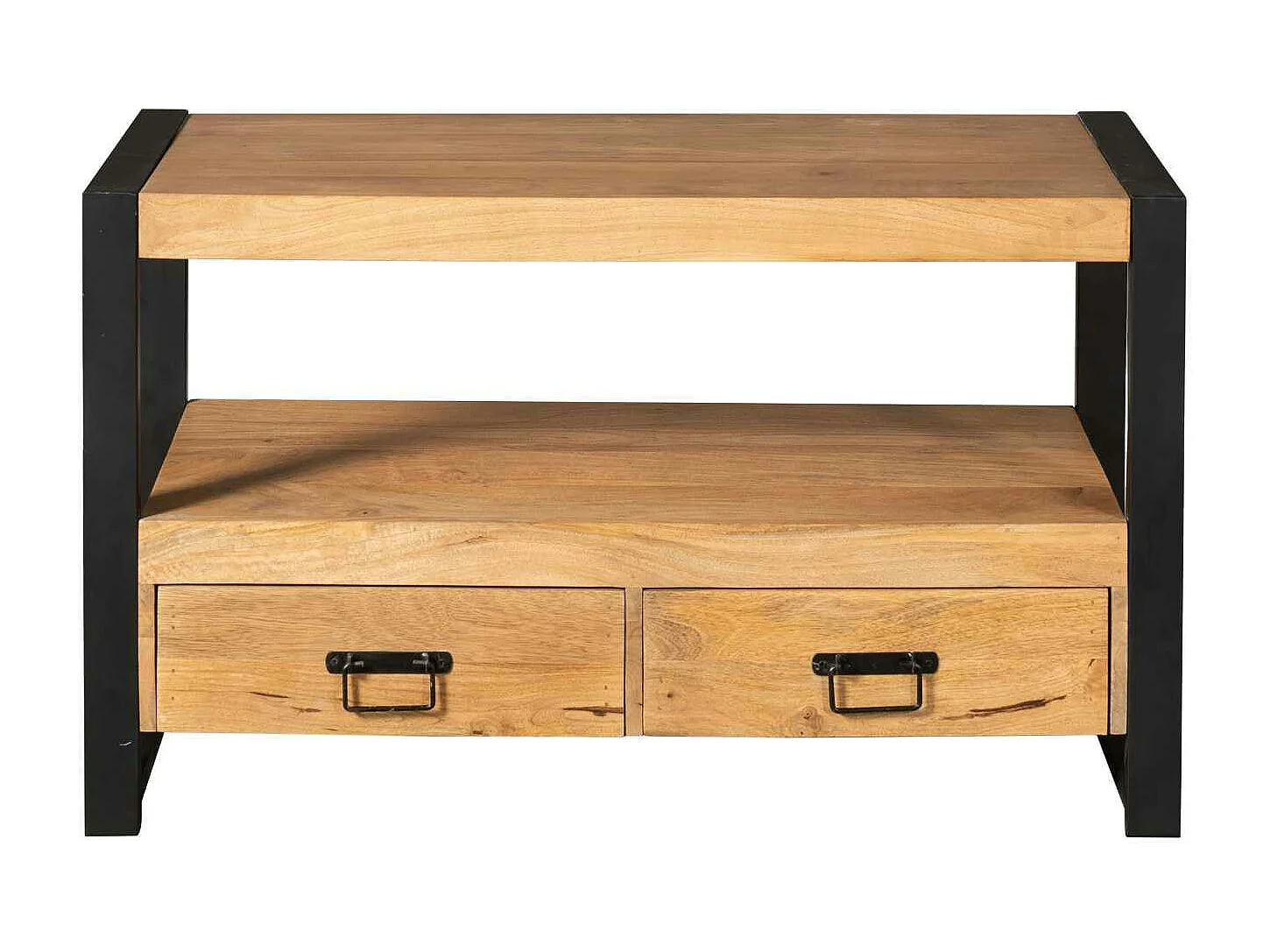 Petit meuble TV bois métal 2 tiroirs 120 cm MILORA