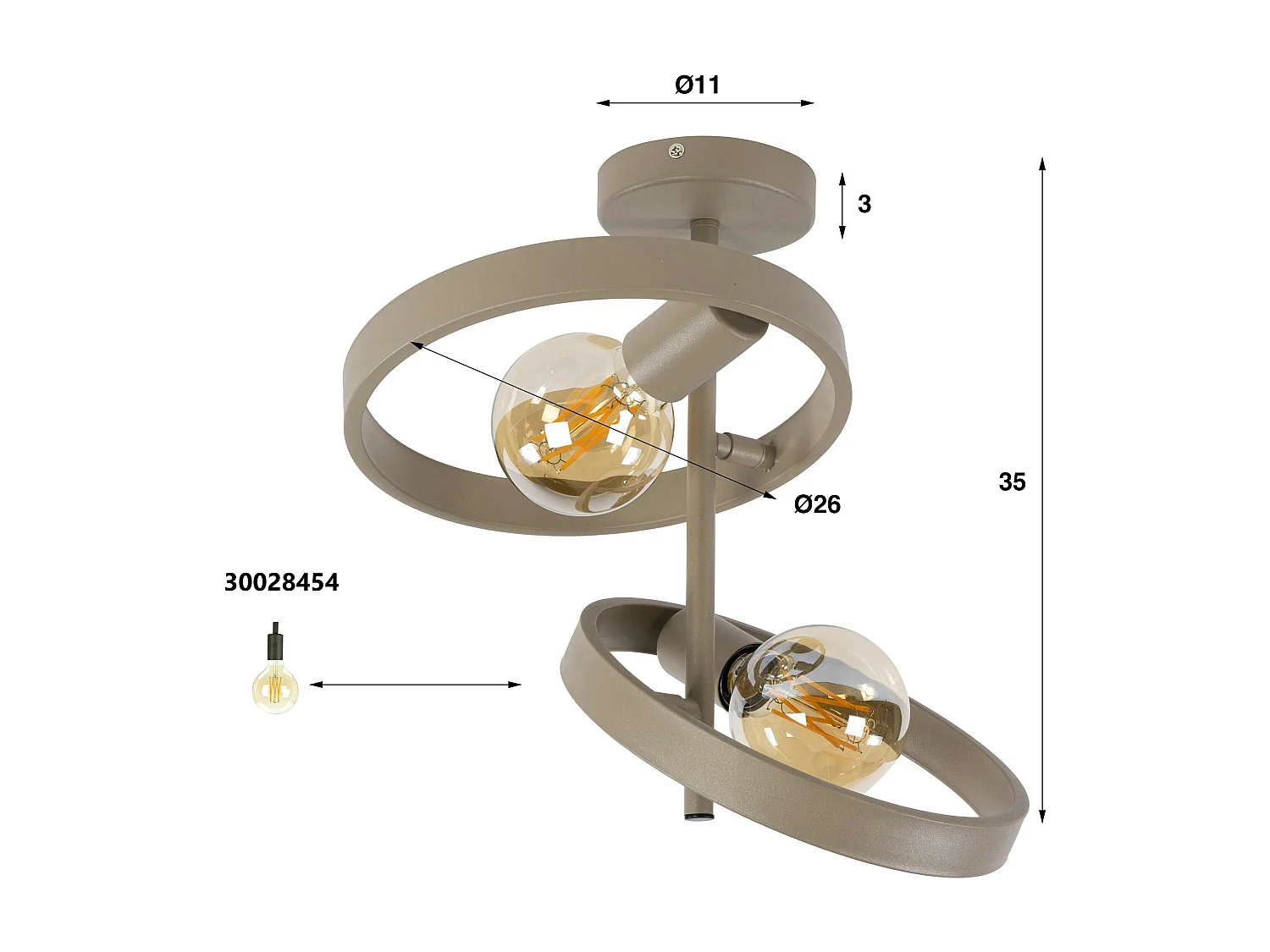 Plafonnier design métal beige mat 2 anneaux TRIBECA