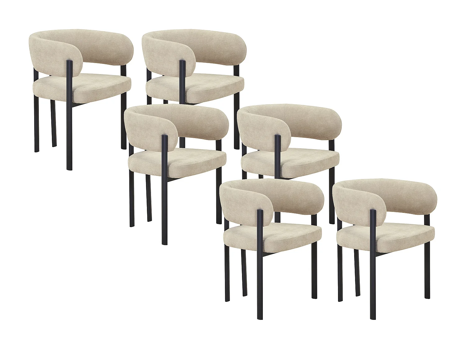 Lot de 6 chaises en tissu et métal noir - Beige - CIBARO