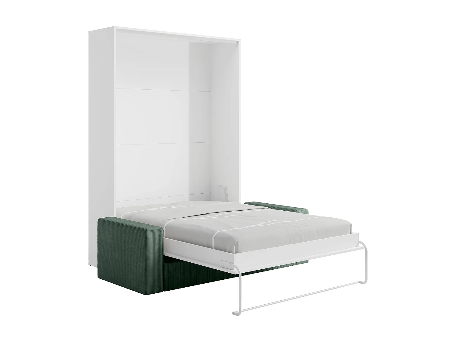 Lit escamotable 160 x 200 cm - Ouverture verticale manuelle - Blanc + Matelas + Canapé Vert - BEGANIO