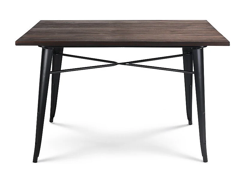 Ensemble Table et Chaises Style Industriel, Métal Noir Mat et Bois Naturel Foncé, 120x80cm - Design Factory