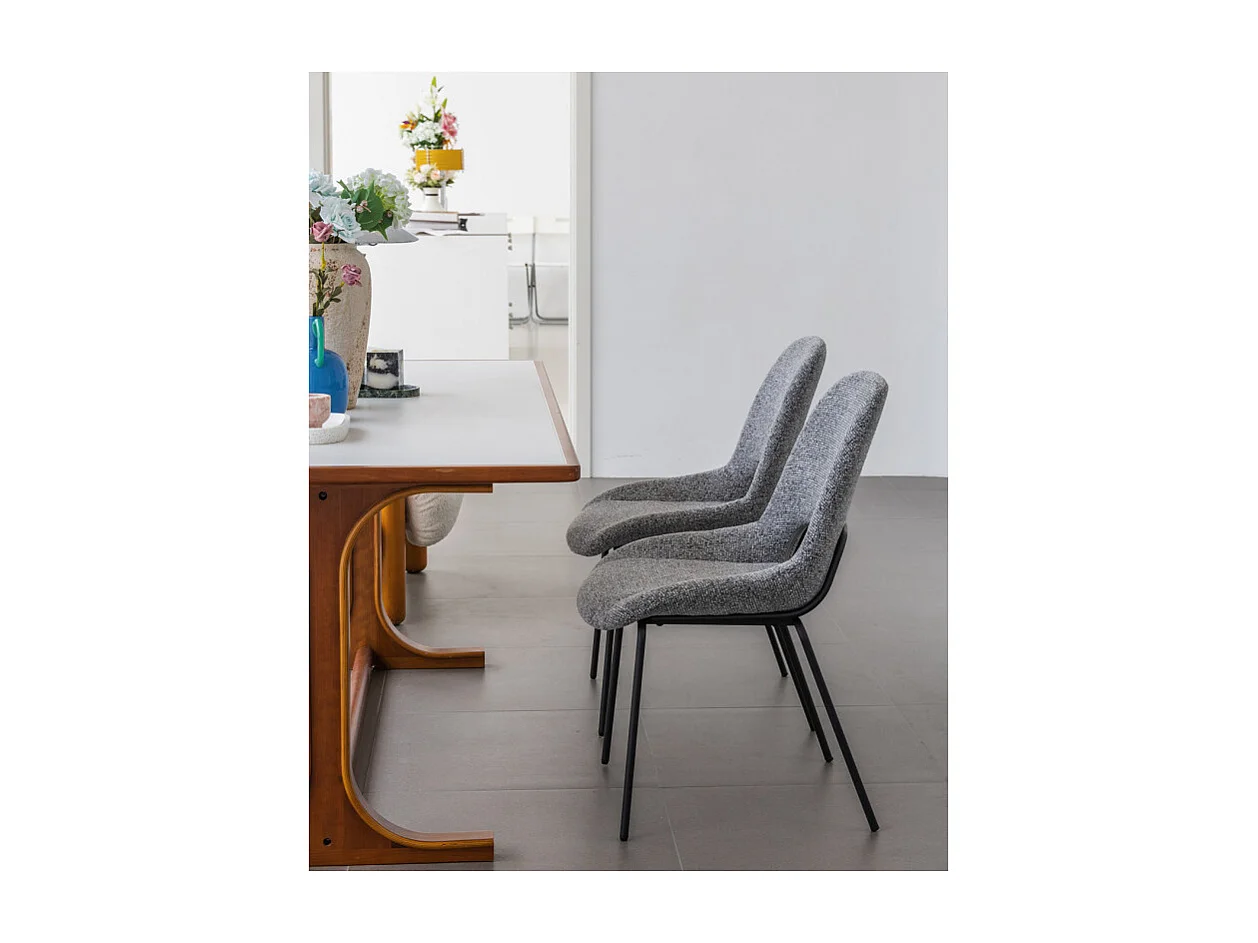 Chaise Lucas avec Pieds en métal et Assise rembourrée en Tissu gris chiné