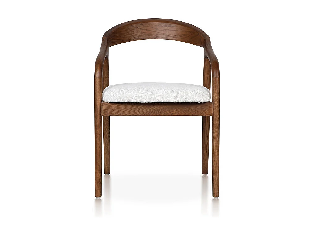 Chaise style scandinave en bois couleur noyer avec assise en tissu beige clair chiné – Élégance et confort