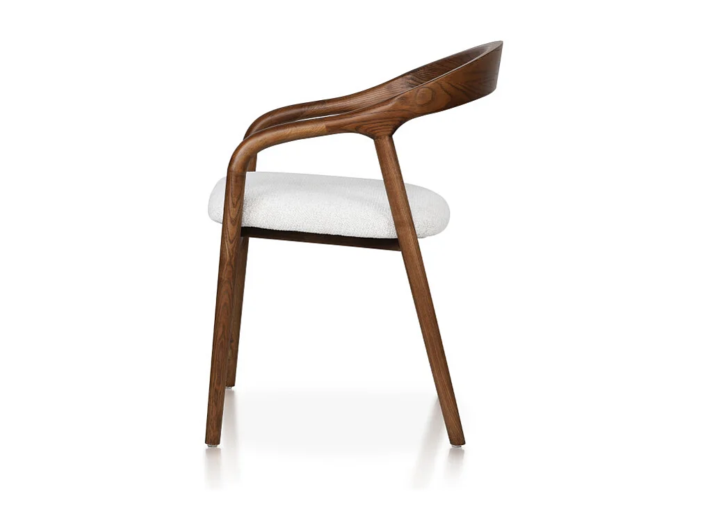 Chaise style scandinave en bois couleur noyer avec assise en tissu beige clair chiné – Élégance et confort
