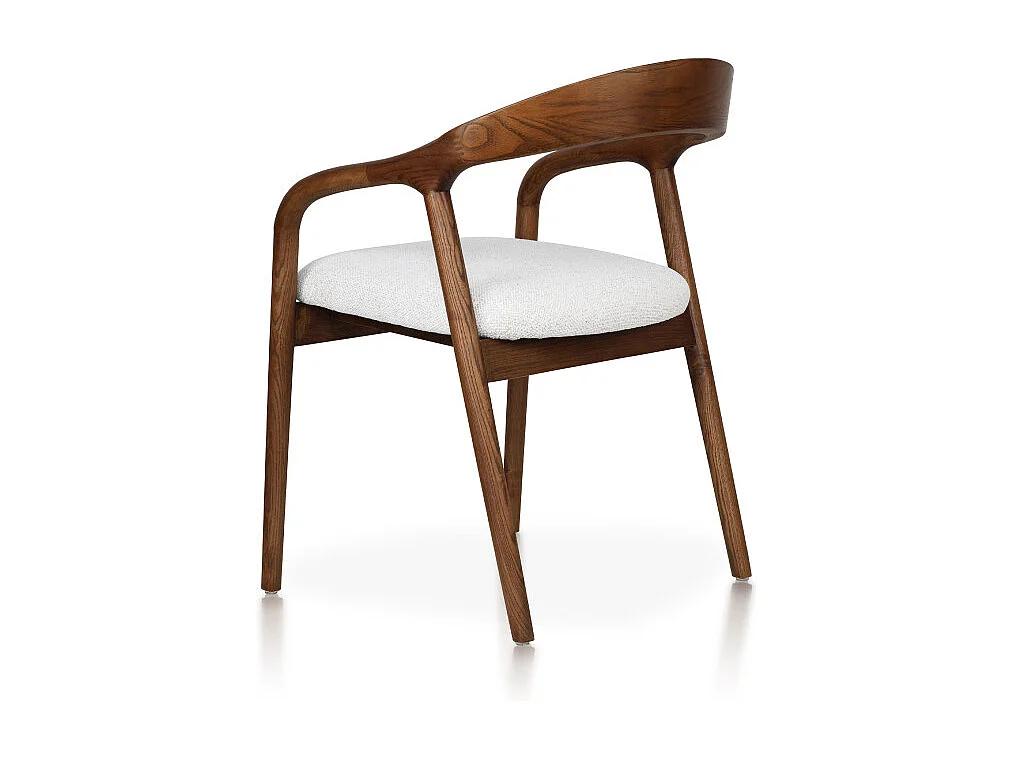 Chaise style scandinave en bois couleur noyer avec assise en tissu beige clair chiné – Élégance et confort
