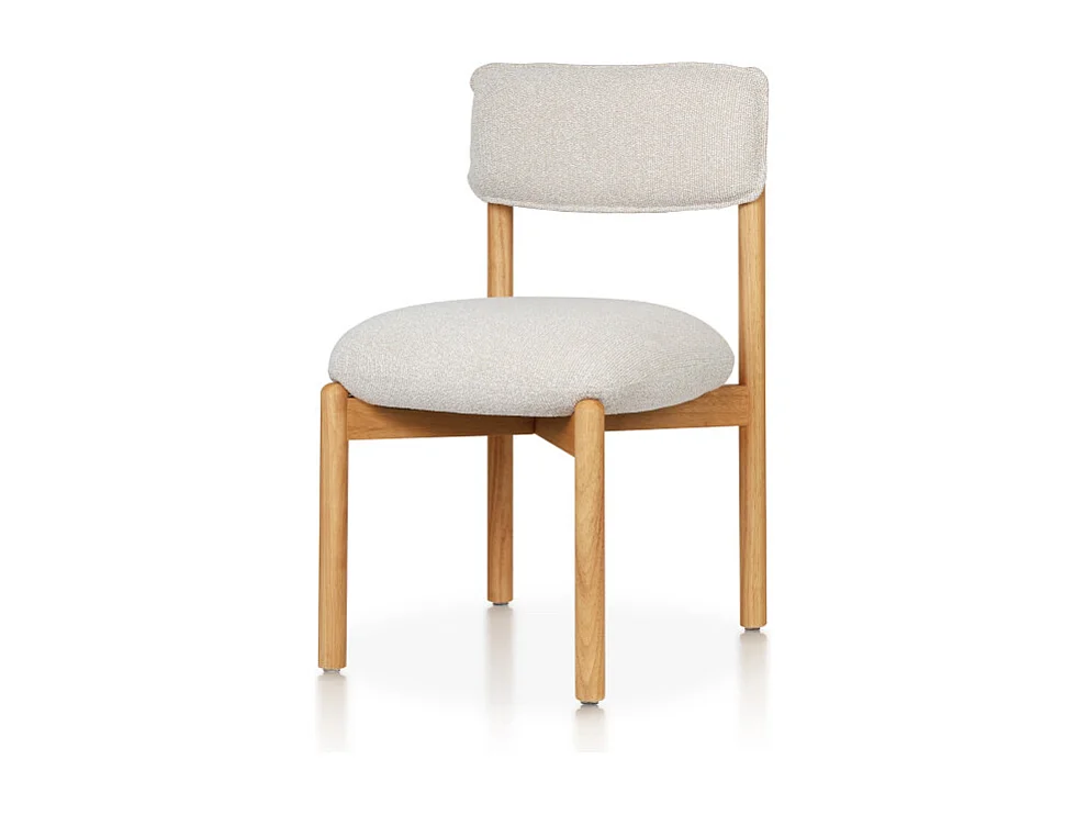 Chaise en bois naturel avec assise et dossier rembourrés en tissu chiné beige clair – Moderne et confortable