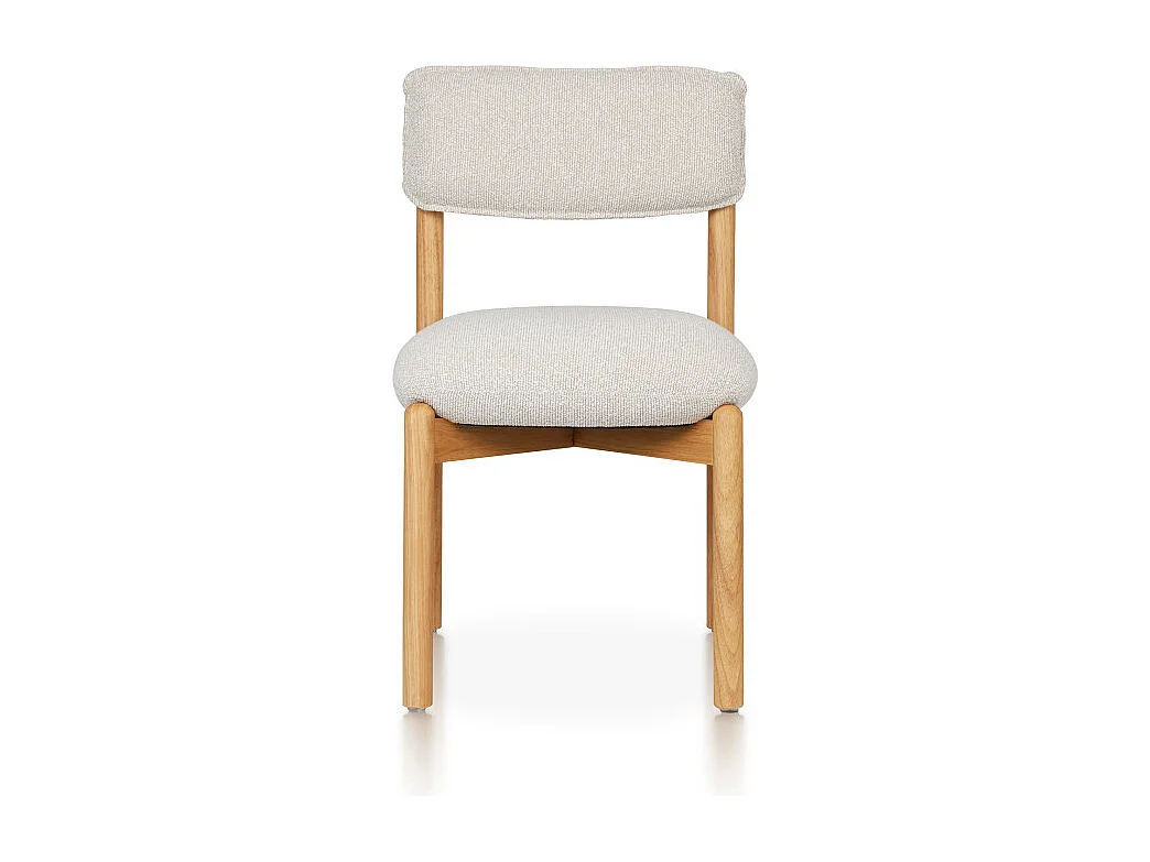 Chaise en bois naturel avec assise et dossier rembourrés en tissu chiné beige clair – Moderne et confortable