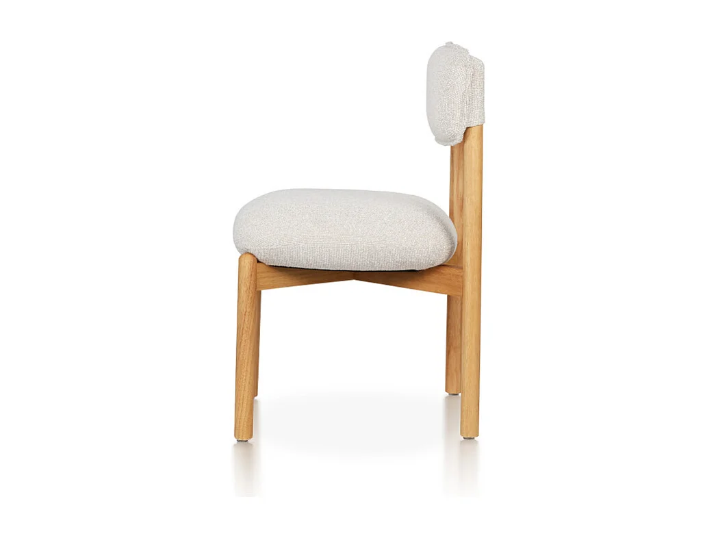 Chaise en bois naturel avec assise et dossier rembourrés en tissu chiné beige clair – Moderne et confortable