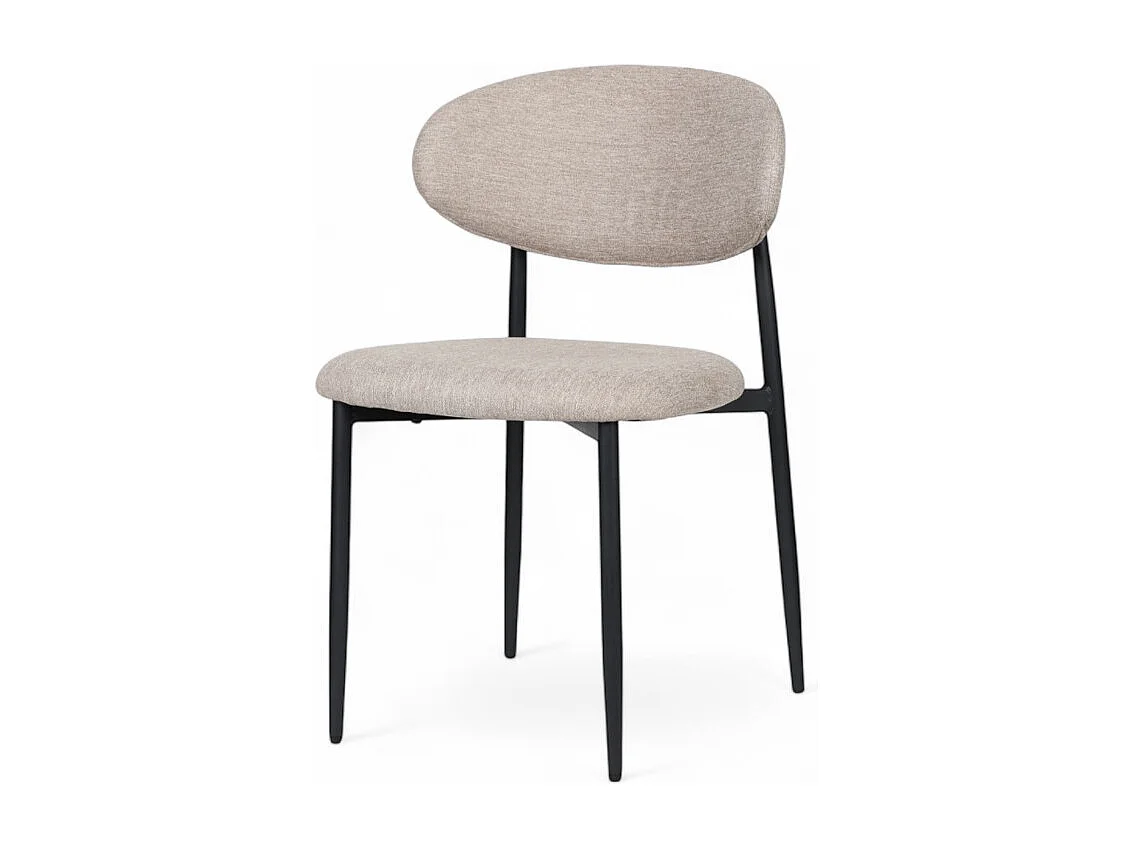 Chaise design avec pieds en métal noir et assise rembourrée en tissu brun café