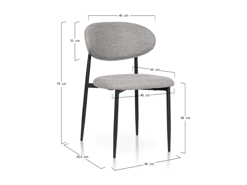 Chaise design avec pieds en métal noir et assise rembourrée en tissu brun café