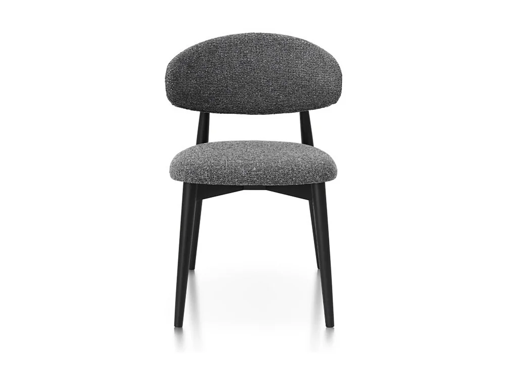 Chaise Skandi en bois massif noir et assise en tissu chiné gris