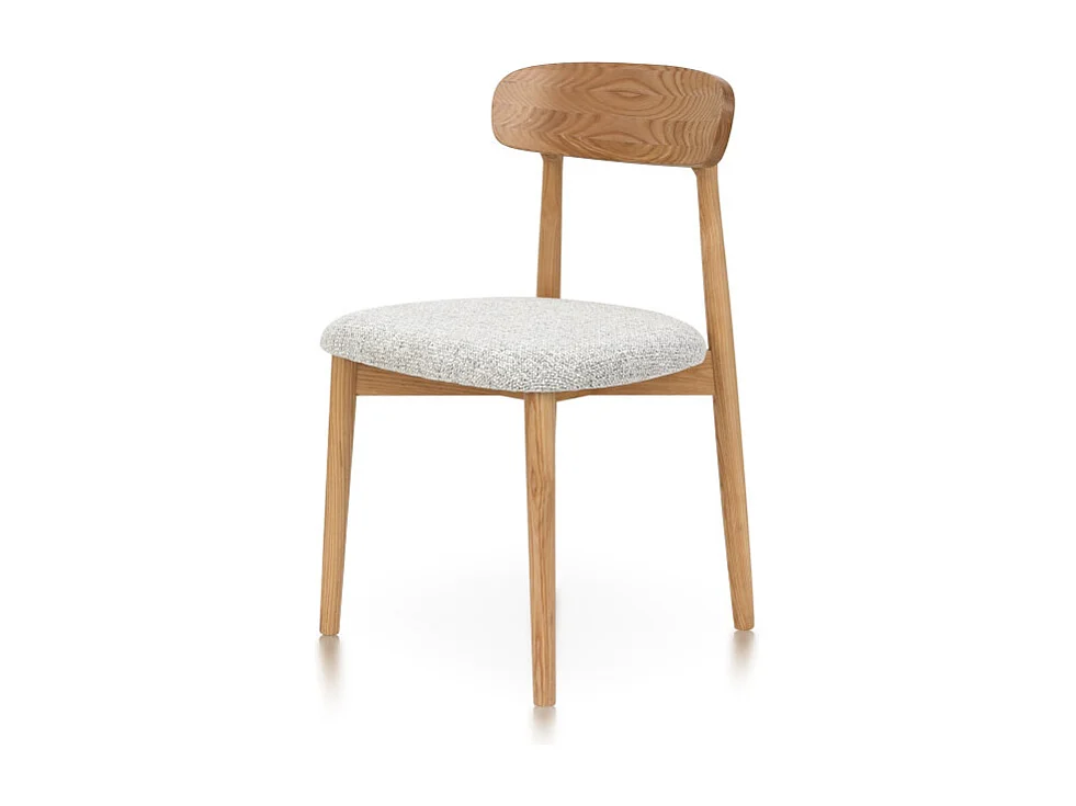 Chaise en bois massif naturel avec assise confortable en tissu chiné gris clair – Design moderne et élégant