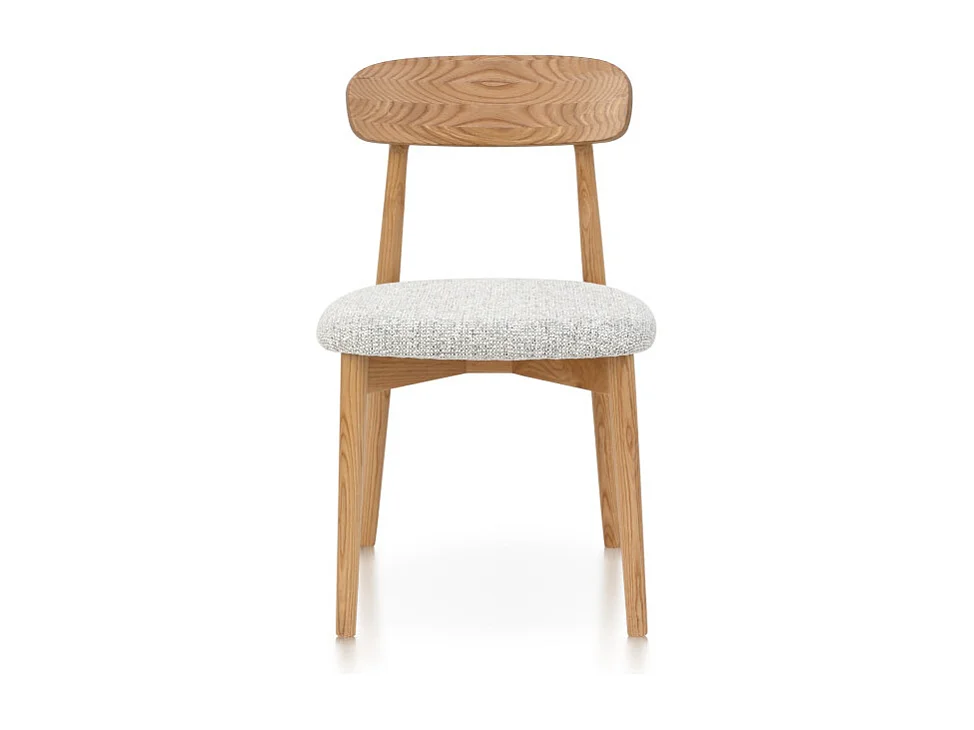 Chaise en bois massif naturel avec assise confortable en tissu chiné gris clair – Design moderne et élégant