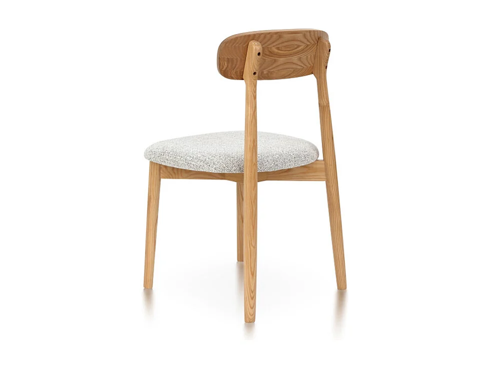 Chaise en bois massif naturel avec assise confortable en tissu chiné gris clair – Design moderne et élégant