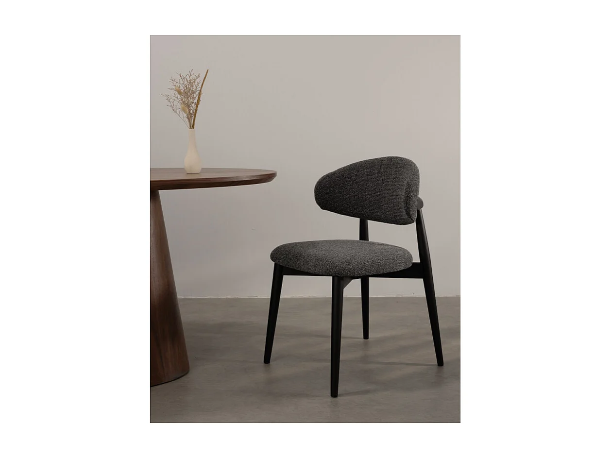 Lot de 2 chaises Skandi en bois massif noir et assise en tissu chiné gris