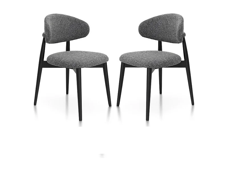 Lot de 2 chaises Skandi en bois massif noir et assise en tissu chiné gris