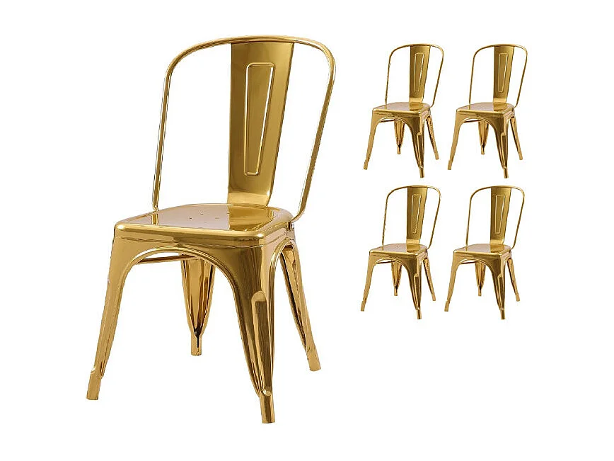 Lot de 4 chaises style industriel en métal couleur or - Finition brillant