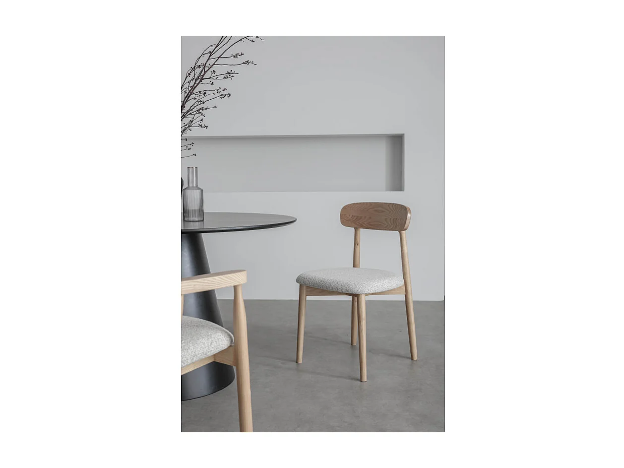 Lot de 2 chaises en bois massif naturel avec assise confortable en tissu chiné gris clair – Design moderne et élégant