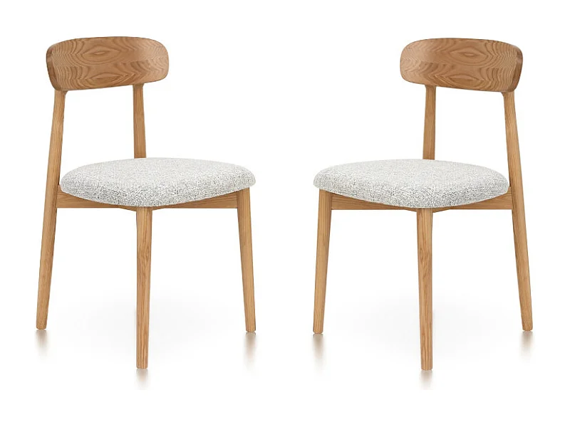 Lot de 2 chaises en bois massif naturel avec assise confortable en tissu chiné gris clair – Design moderne et élégant