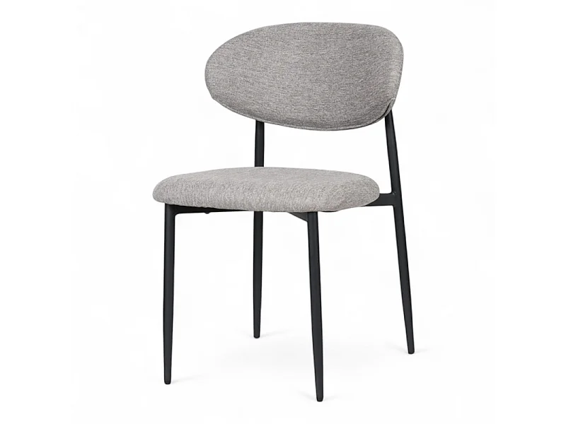 Chaise design avec pieds en métal noir et assise rembourrée en tissu gris