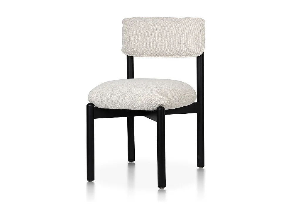 Chaise en bois noir avec assise et dossier rembourrés en tissu chiné beige clair – Moderne et confortable