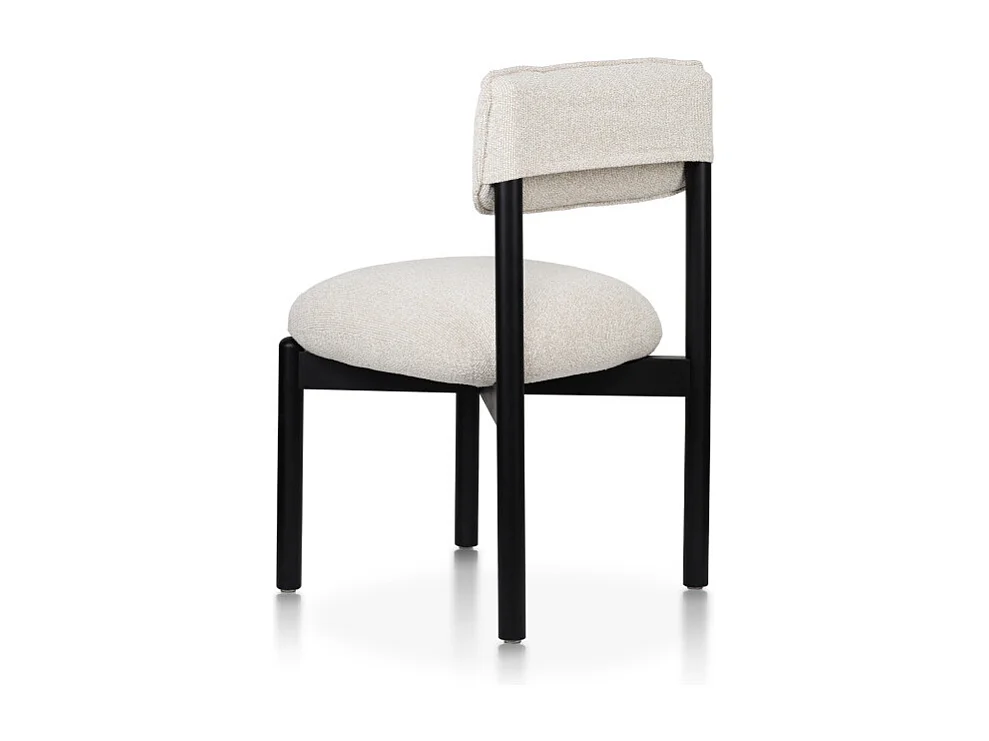 Chaise en bois noir avec assise et dossier rembourrés en tissu chiné beige clair – Moderne et confortable