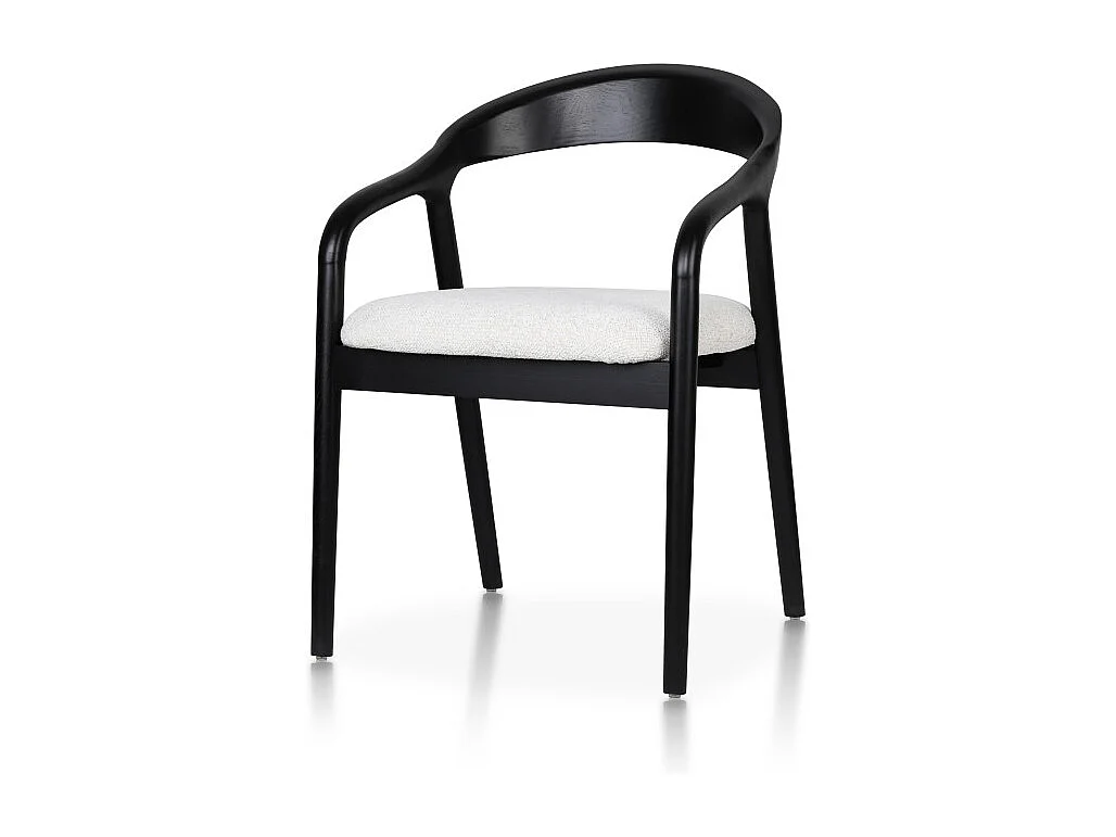 Chaise style scandinave en bois noir avec assise en tissu beige clair chiné – Élégance et confort