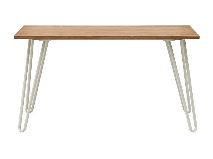 Table Industry 120 x 60 cm en métal blanc mat et plateau en bois clair - Pieds épingles