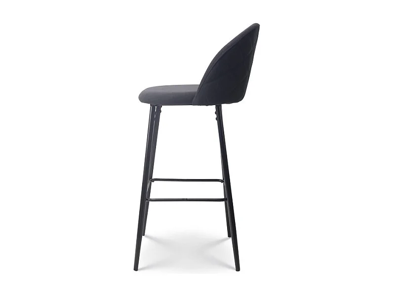 Chaise de Bar Design Moderne avec Dossier – Tabouret Haut Confortable en Tissu Noir et Pieds Métal Noir – Hauteur 76 cm