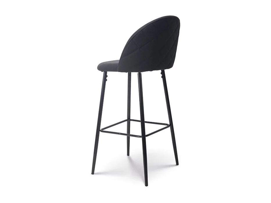 Lot de 2 chaises de Bar Design Moderne avec Dossier – Tabouret Haut en Tissu Noir et Pieds Métal Noir – Hauteur 76 cm