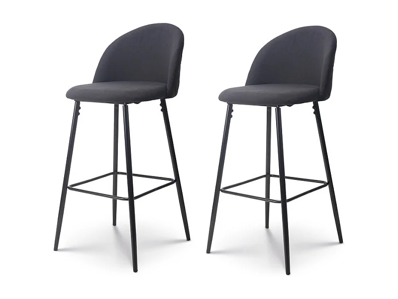 Lot de 2 chaises de Bar Design Moderne avec Dossier – Tabouret Haut en Tissu Noir et Pieds Métal Noir – Hauteur 76 cm