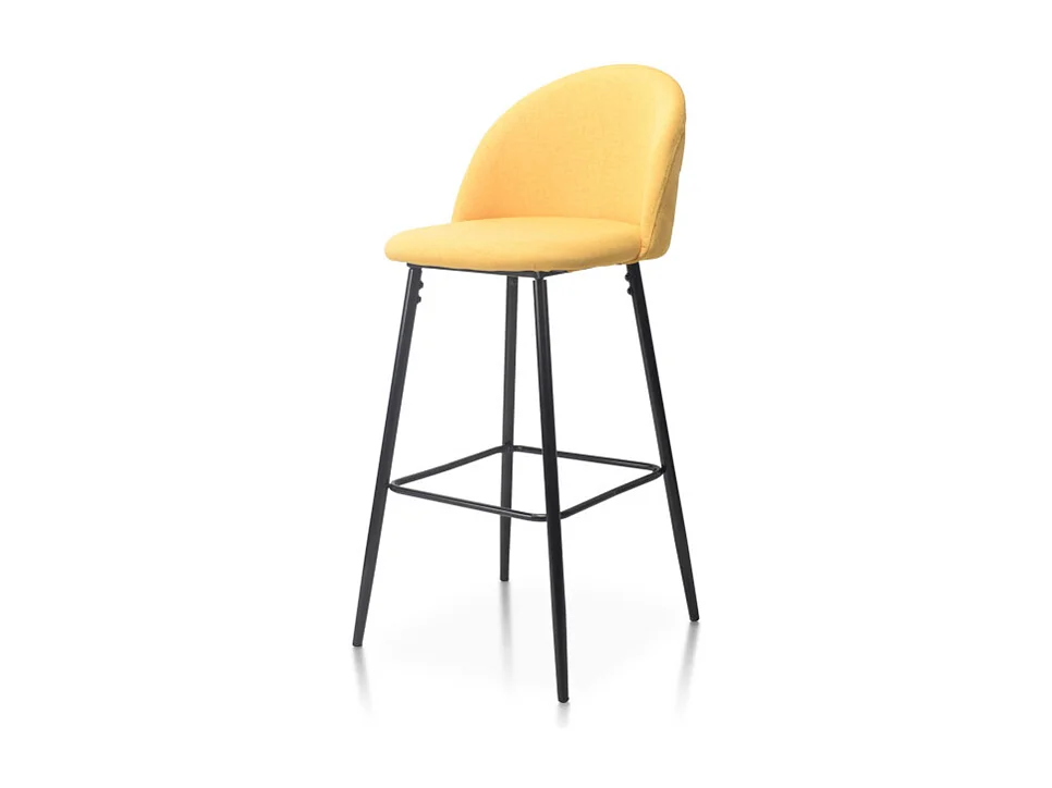 Lot de 2 Chaises de Bar Design Moderne avec Dossier – Tabouret Haut en Tissu Jaune et Pieds Métal Noir – Hauteur 76 cm