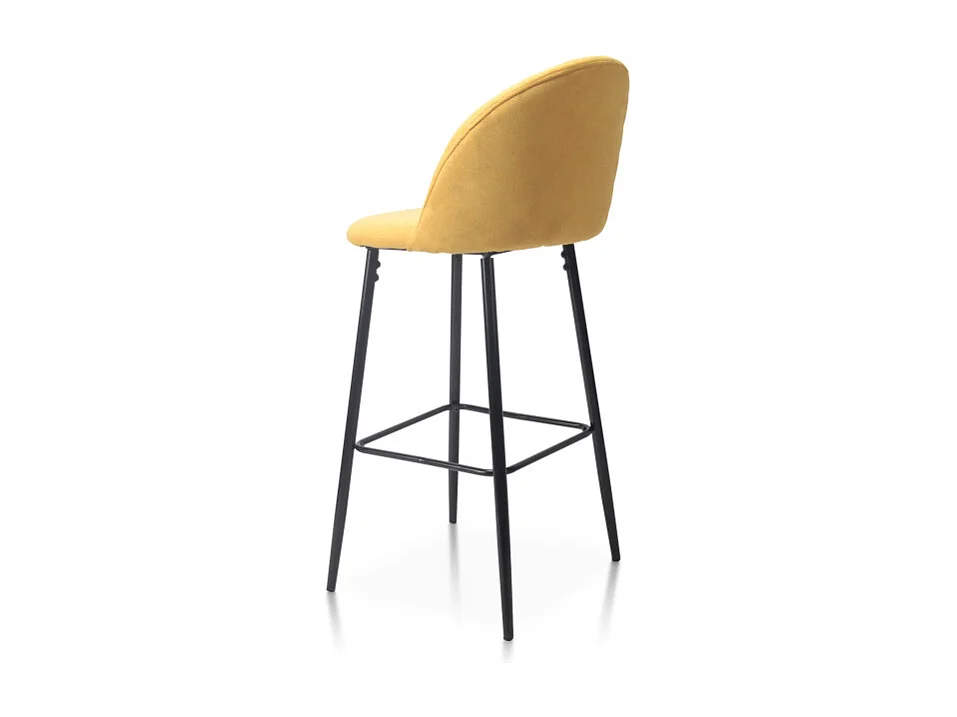 Lot de 2 Chaises de Bar Design Moderne avec Dossier – Tabouret Haut en Tissu Jaune et Pieds Métal Noir – Hauteur 76 cm