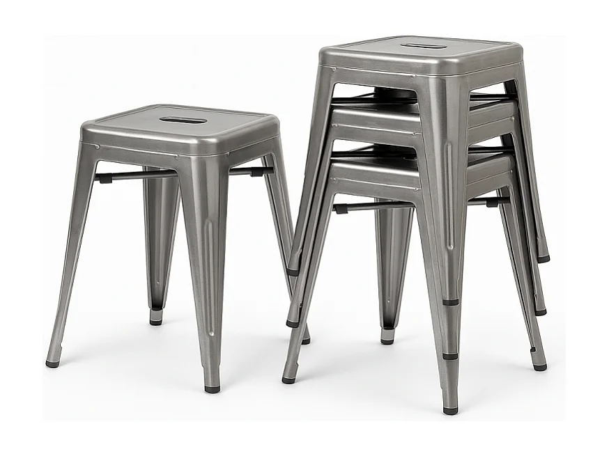 Lot de 4 tabourets bas industriels métal brut - Hauteur 46 cm